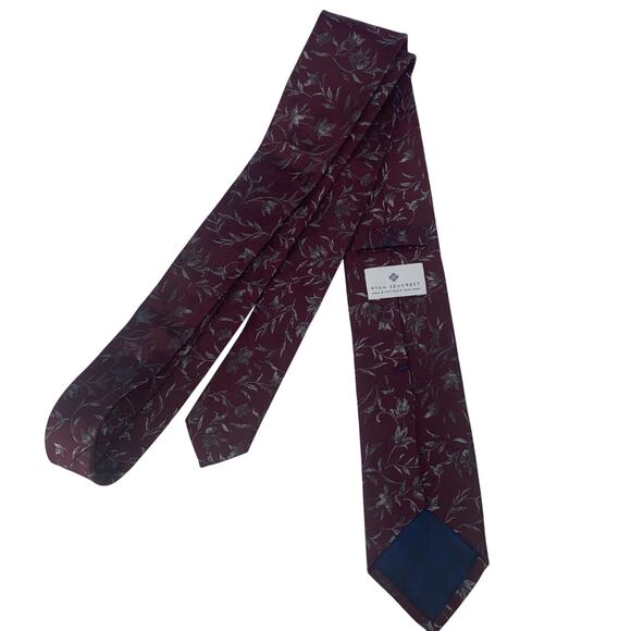 Ryan Seacrest Distinction Slim Silk Blnd Burgundy Gray Floral Necktie Tie 59”x3” - Picture 4 of 7